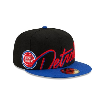 Black Detroit Pistons Hat - New Era NBA Cursive 59FIFTY Fitted Caps USA2734856